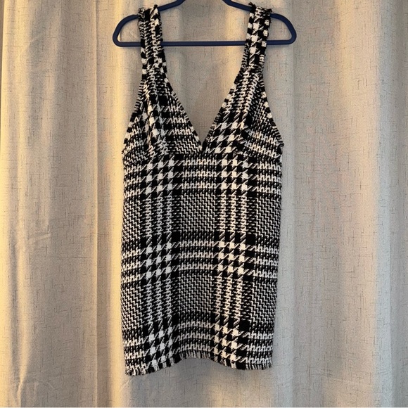 ZARA Textured Tweed Plaid Mini Dress - Size L - Women | Black/White | Size: L - Picture 1 of 7